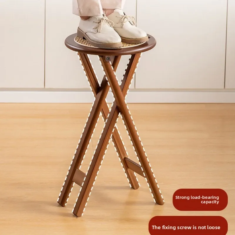 Folding Round Stool Household Dining Stool Living Room Mazar Stool Adult High Stool Bar Stool Outdoor Portable Small Bench Chair