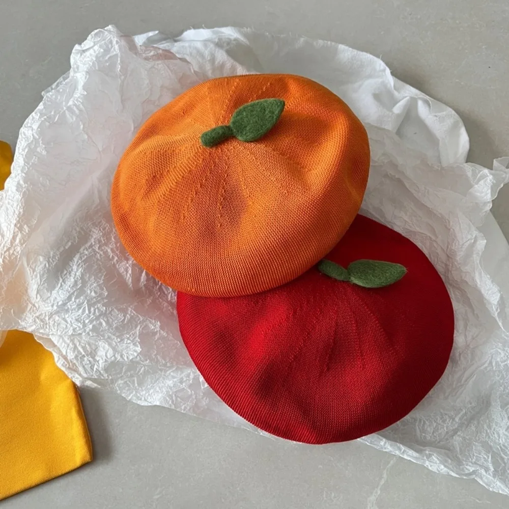 

Retro Funny Orange Berets Creative Cute Tomato Cap Vintage Casual Painter Hat Street