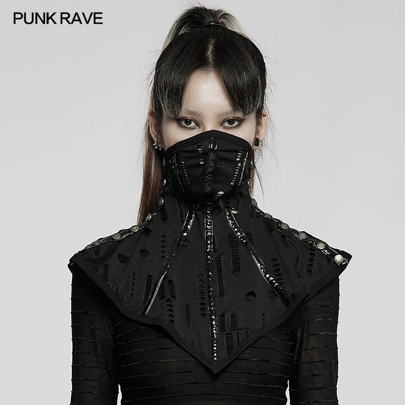 PUNK RAVE Women's Gothic Stylish Mesh Personality Mystery Face Mask with Both Sides Buttons Halloween Party club Accessories