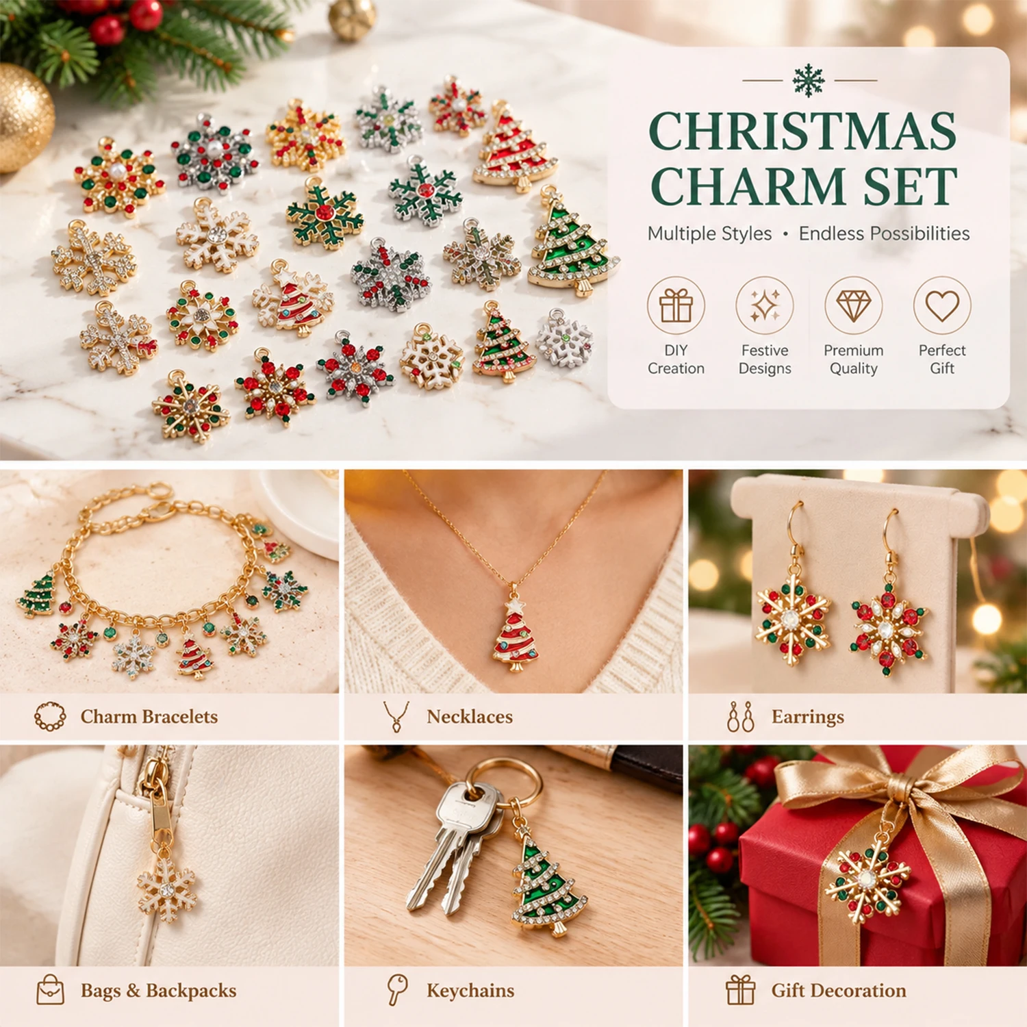 Randomly Mix 5/20pcs Alloy Enamel Christmas Pendant Jewelry Making DIY Keychain Earrings Charms for Jewelry Bracelets Necklace ﻿