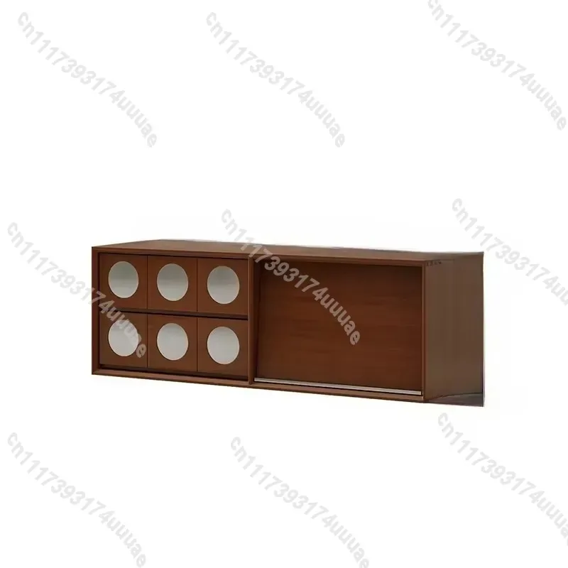 Solid Wood TV Cabinet Retro French Style Floor to Ceiling Storage Locker with Card Door Integrated Media Console for Living