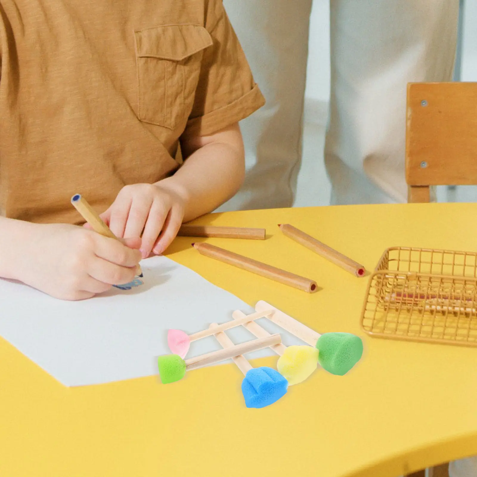 5Pcs Kids Sponge Brush Painting Tool Wooden Handle for Graffiti Doodling Arts Crafts Drawing Acrylic Painting Supplies