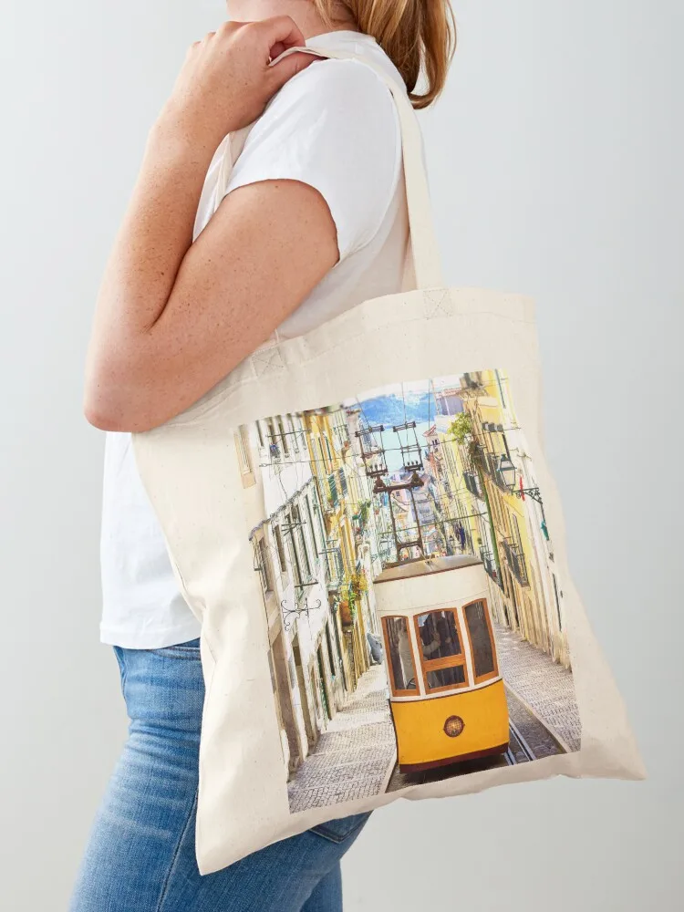 

The Bica elevator at Bairro Alto, Lisbon, Portugal Tote Bag Portable shopping bag shopping bag tote canvas