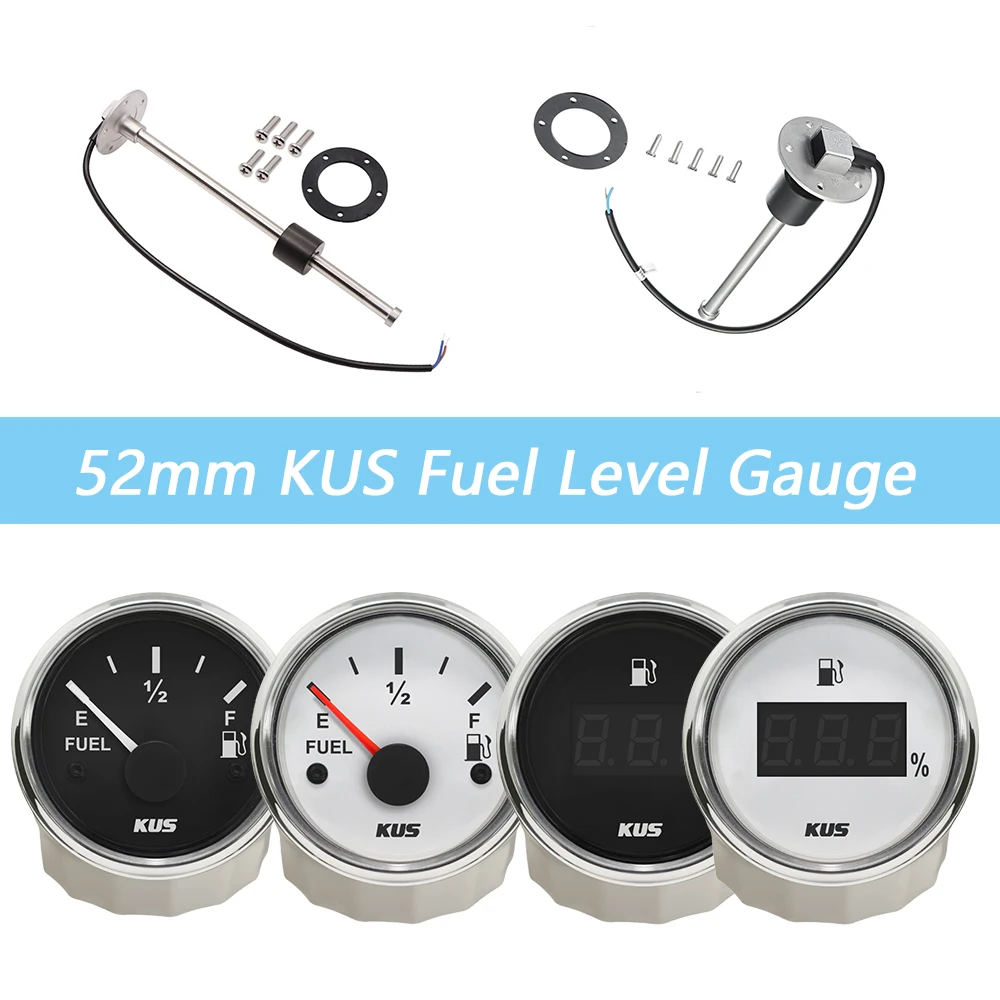 

KUS Car Boat Truck 52mm Fuel Level Gauge Meter Indicator 0-190ohm 240-33ohm With Red Yellow Backlight 12V 24V