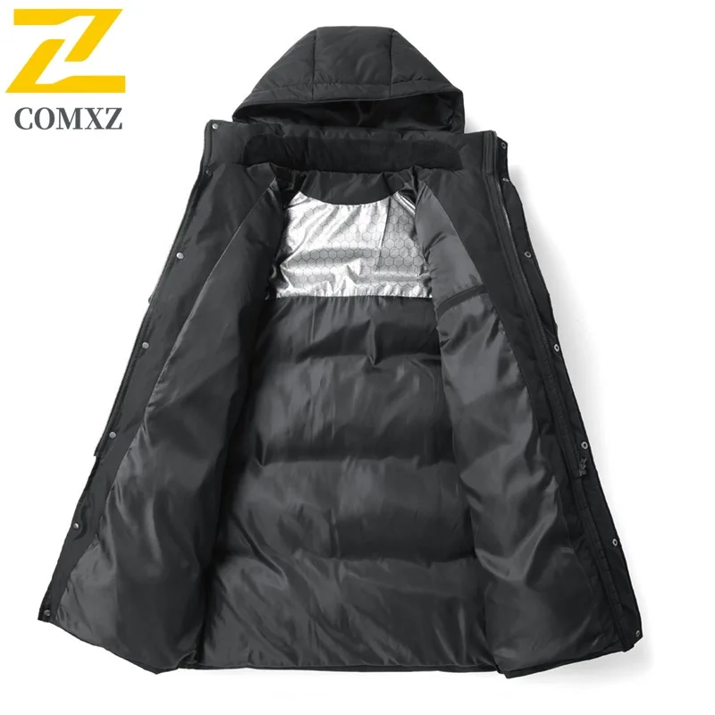 COMXZ, chaqueta de plumón para hombre, Otoño Invierno, nueva moda, gradiente, resistente al viento, cálido, para acampar al aire libre, Abrigo con capucha, ropa acolchada de longitud media