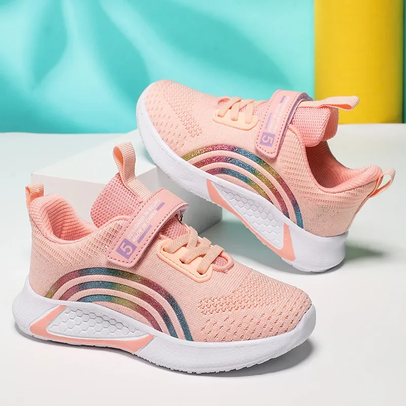 

Fashion Design Kids Running Shoes For Girls Trainers Mesh Breathable Child Sneakers Lightweight Non-slip Children's Sports Shoes