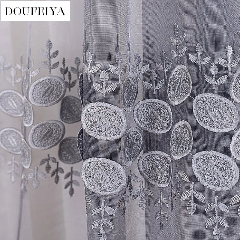 Curtains for Living Room Bedroom Dining 3D Embossed Embroidery Gray Tulle Modern Voile Sheer Fabric Luxury Custom Size