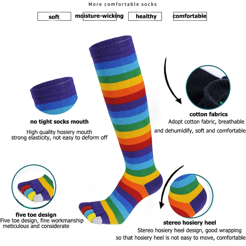 Women Girls Split Toe Calf Socks Rainbow Stockings Colorful Striped Clover Printed Happy Sock Cotton Long 5 Finger Sock Fashions