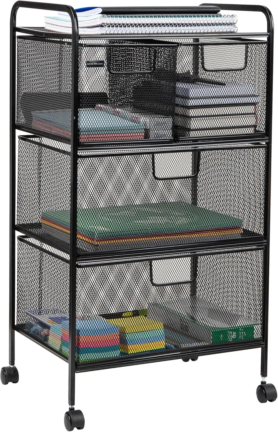 

Multipurpose Rolling Storage Cart with Drawers, Metal Mesh Organizer for Office or Home, Black