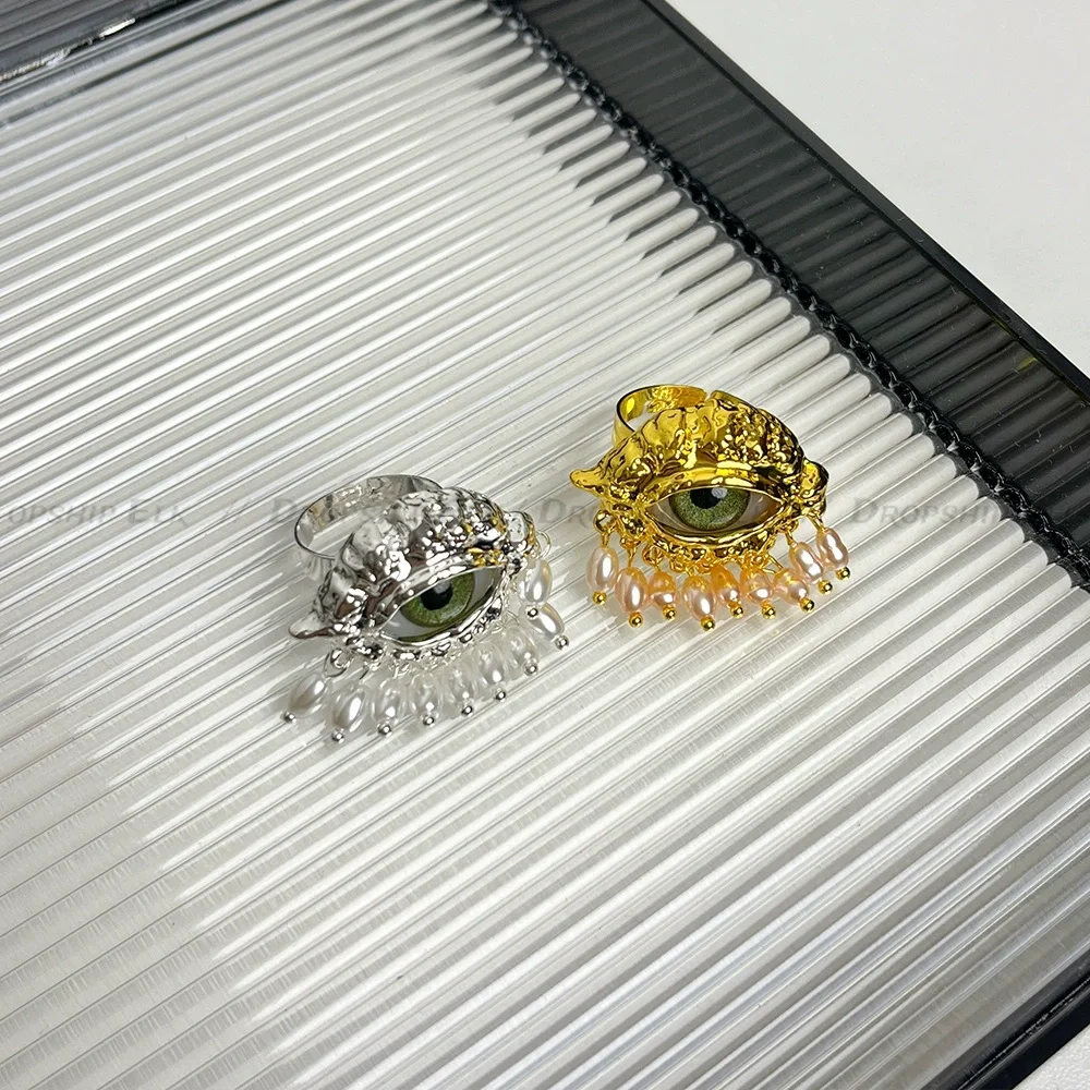 미적 빈티지 악마의 눈 반지 Tassels 모방 진주 유약 반지 유행 섬세한 오프닝 손가락 반지 파티 호의