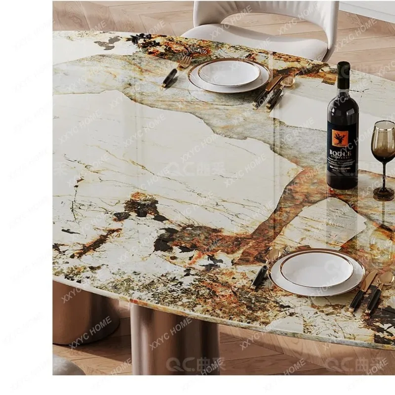 XXnatural luxury stone dining table, high-end living room, luxury villa home table and chair combination can be customized