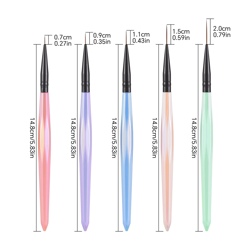 Nail Art Liner Brushes Elongated Lines Striping Drawing Painting 7/9/11/15/20mm Nail Design Pen Professional Manicure Tool