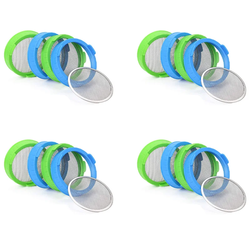 

Упаковка 75STO-16 крышек для проростков, пластиковые крышки для ростков с экраном из нержавеющей стали для банок Mason с широким горлышком, устройство для изготовления ростков