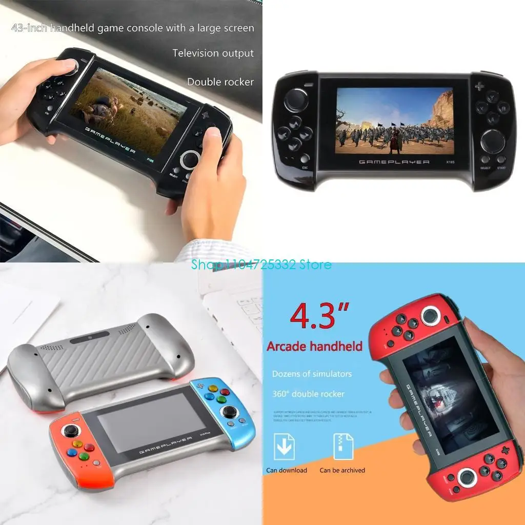 

Портативная игровая консоль P5EA X18Plus с большим экраном 4,3 дюйма, двойным джойстиком, поддержкой 64-битных классических игр
