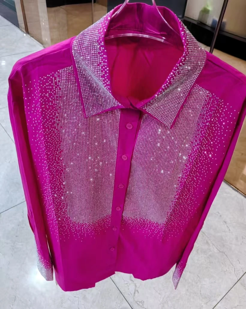 

Новые хлопковые рубашки с блестками и бриллиантами, блузки для женщин, свободные повседневные топы с длинными рукавами, Blusas