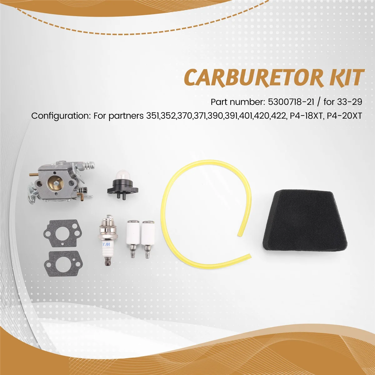 Conjunto de filtro de ar do carburador para parceiro 351 352 370 371 390 391 401 420 422 motosserra 5300718 -21 para Walbro 33-29 F