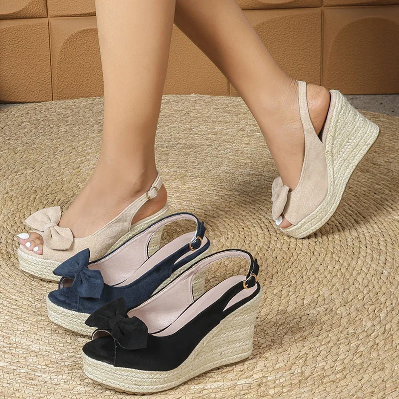 

XMWRLW 2026 Summer Women's Sandals Peep Toe Fashion High Heels Female Sweet Bow Women Summer Platform Sandals Wedges Shoes