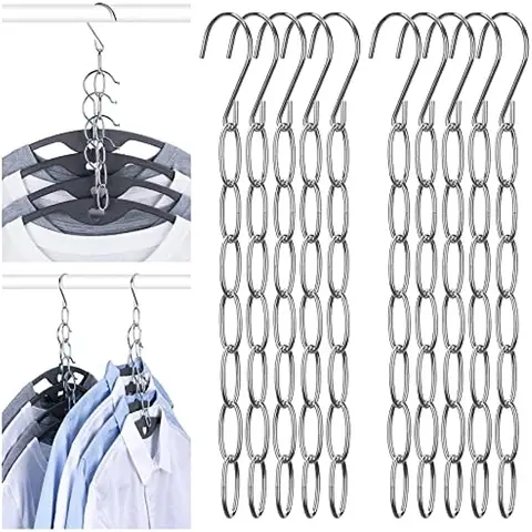 Hangers Space Saving, Metal Chain Clothes Hanger Organizer With 7 Slots, Magic Foldable Multiple Hangers In One, Collapsible