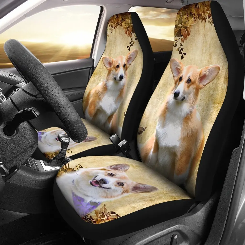 Pembroke Welsh Corgi Print Car Seat Covers Set 2 Pc, Car Accessories Seat Cover