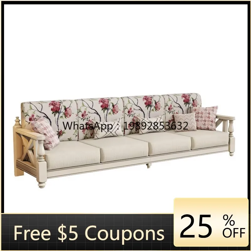 

YFY American Style Solid Wood Sofa White Living Room Furniture American Country Style Small Apartment Fabric