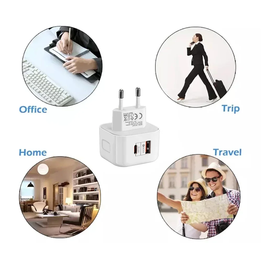 PD20W USB Charger Fast Charge QC 3.0 Wall Charger For iPhone 14 13 Samsung Xiaomi Mobile 2 Ports EU US UK Plug Adapter Travel - náhled 5