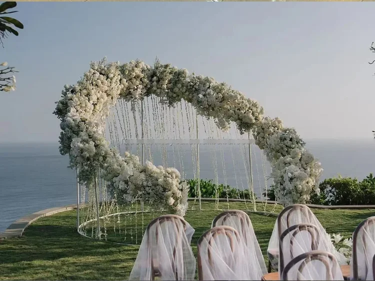 

Latest Wedding Arches Silver Metal Circular Background Groom Bride Center Background
