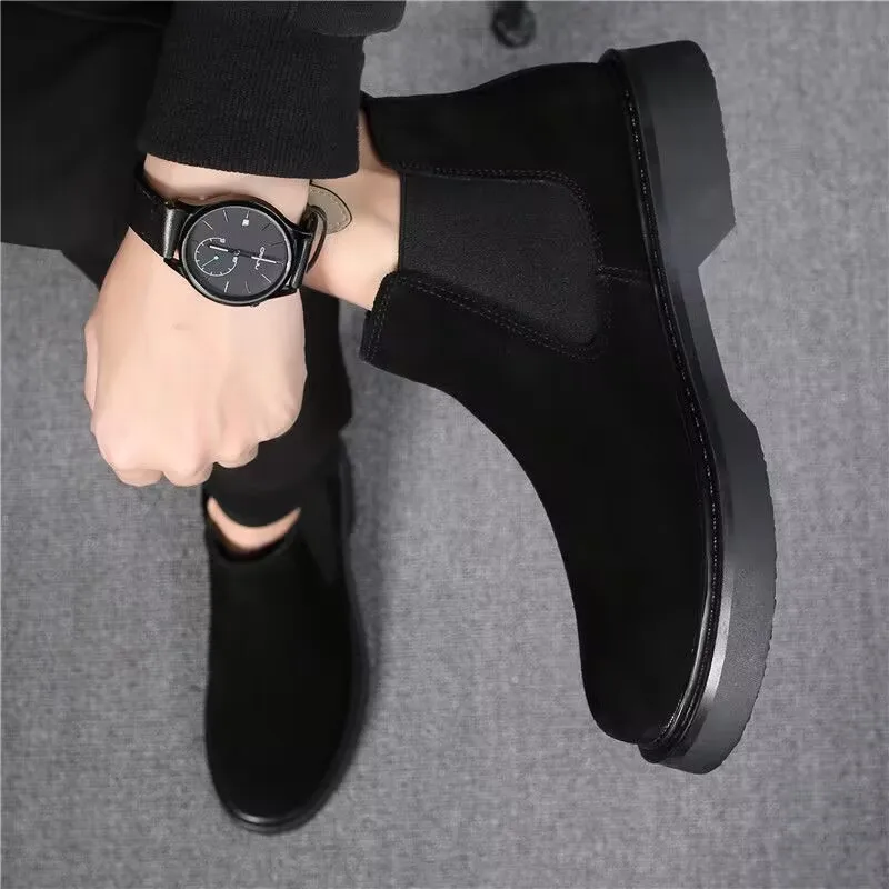 mens luxury fashion chelsea boots black trend platform shoes cow suede leather ankle boot cool streetwear autumn winter botas