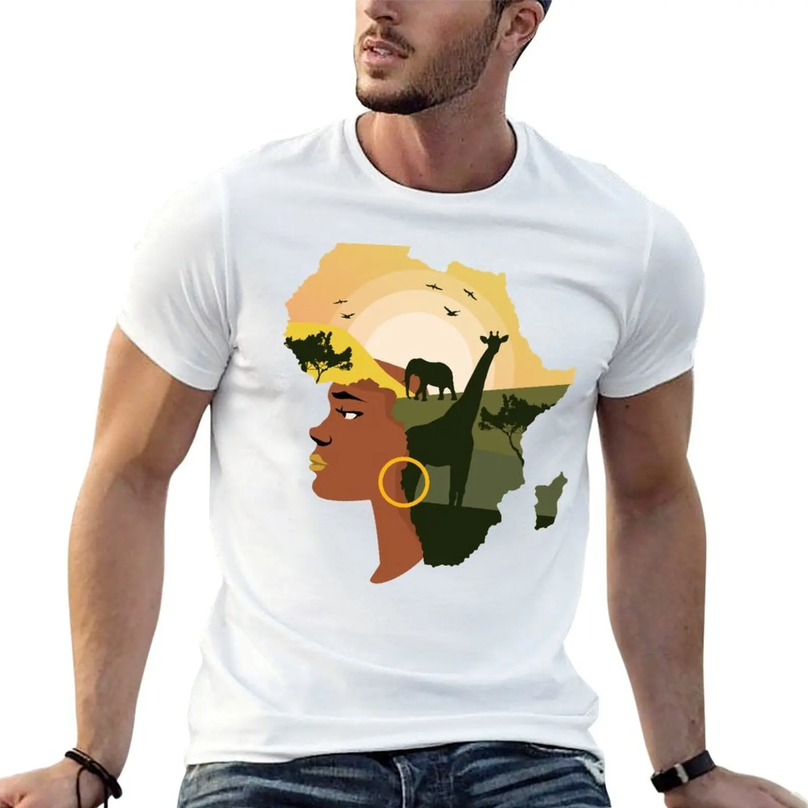 

Africa with elephant and giraffe. T-Shirt black cotton t-shirt plain for man package cotton t shirt man anime tshirt T-Shirt