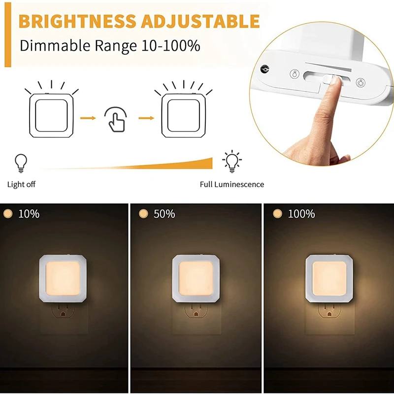 Luz nocturna de YO-LED para niños, enchufe de luz nocturna con Sensor Crepúsculo, brillo infinitamente ajustable, dormitorio, blanco cálido