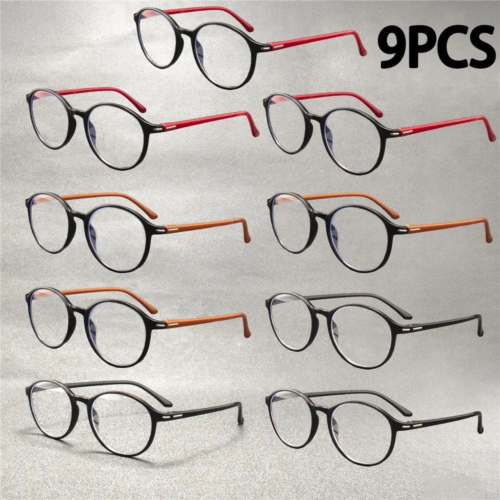 

9PCS Ultra-Lightweight Blue Light Blocking Glasses - Stylish Round Frame Reading Glasses for Men & Women with PC Lenses