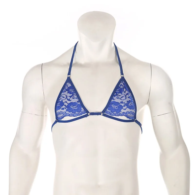 Sexy Open Bra Lace Halterneck Extreme Top Men Women Lingerie Crop Top Transvestite Adjustable Bralette Fetish Adult Clothes - view 5