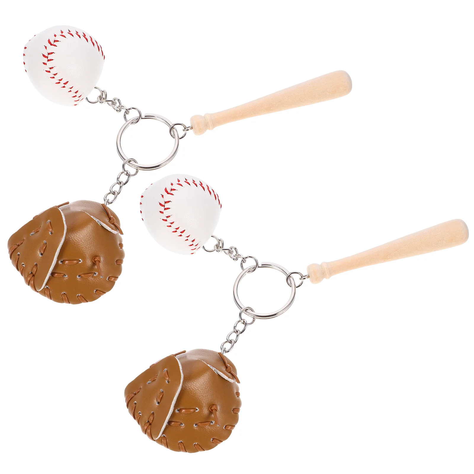 

2 Pcs Baseball Pendant Backpack Keychain Softball Decorate Sports Ring Accessories Wood