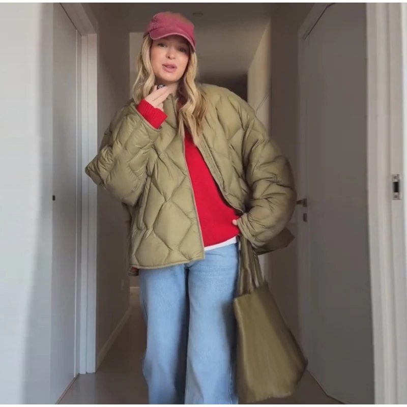Fashion Solid Women's Cotton Coats O-Neck Full Sleeve Loose Zippers Lady Thicken Padded Coat 2026 Winter Casual Female Jackets
