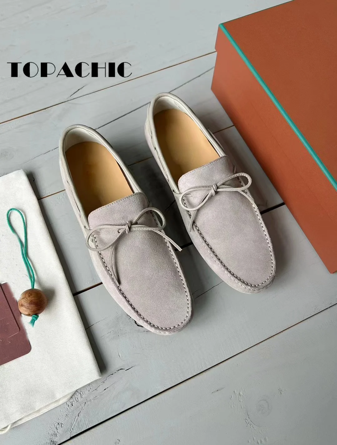 5.22 TOPACHIC New Cow Suede Spliced Sewing Genuine Leather Bowknot Pumps Business-affairs Casual Men Rubber Sole Shoes