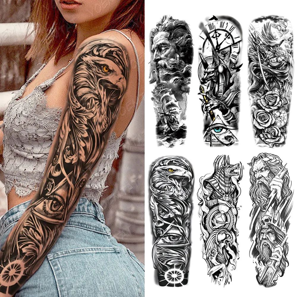 

Large Full Arm Sleeve Waterproof Temporary Tattoo Sticker Wave Winter Eagle Robot Dog Rose Fake Tatoo Body Art Tattoos Men Women
