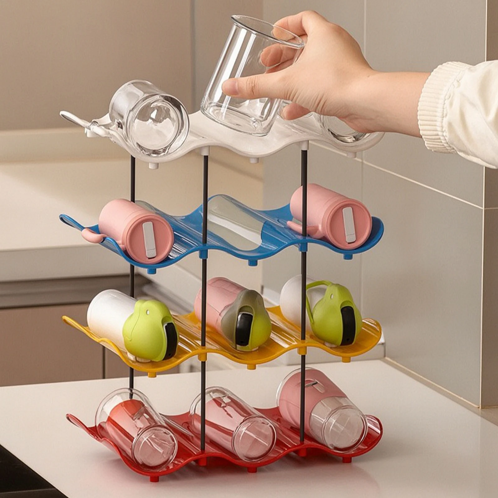 Cup Storage Rack Compact Coffee Mug Holder Cup Organizer Tabletop Coffee Bar Shelf Space-Saving for Kitchen, Tea Station - view 5