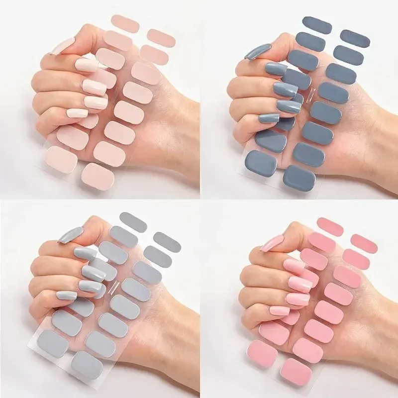 Hotselling 20 effen kleuren nagelstickers, volledige nagelwraps, zelfklevende gel nageldecoratie voor vrouwen en meisjes
