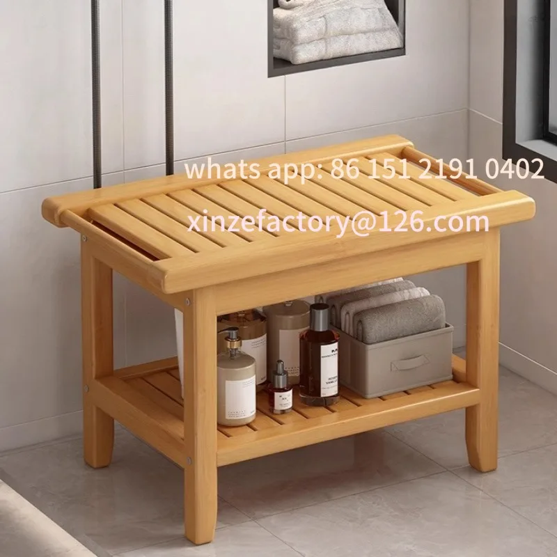 

Customizable Waterproof Bamboo Shower Stool Bathroom Bath Bench for Foot Washing And Entryway Shoe Changing