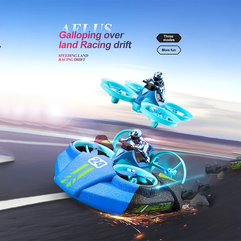 Remote control water, land, and air 3-in-1 deformable drone, hovercraft, airplane stunt flying car, boy's four-axis aircraft toy