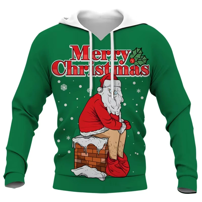 Funny Christmas Men Clothes 3d Printed Santa Claus Men's  hoodie Men's Pullover Long Sleeve Hooded Sweatshirt Unisex Hoodie Tops