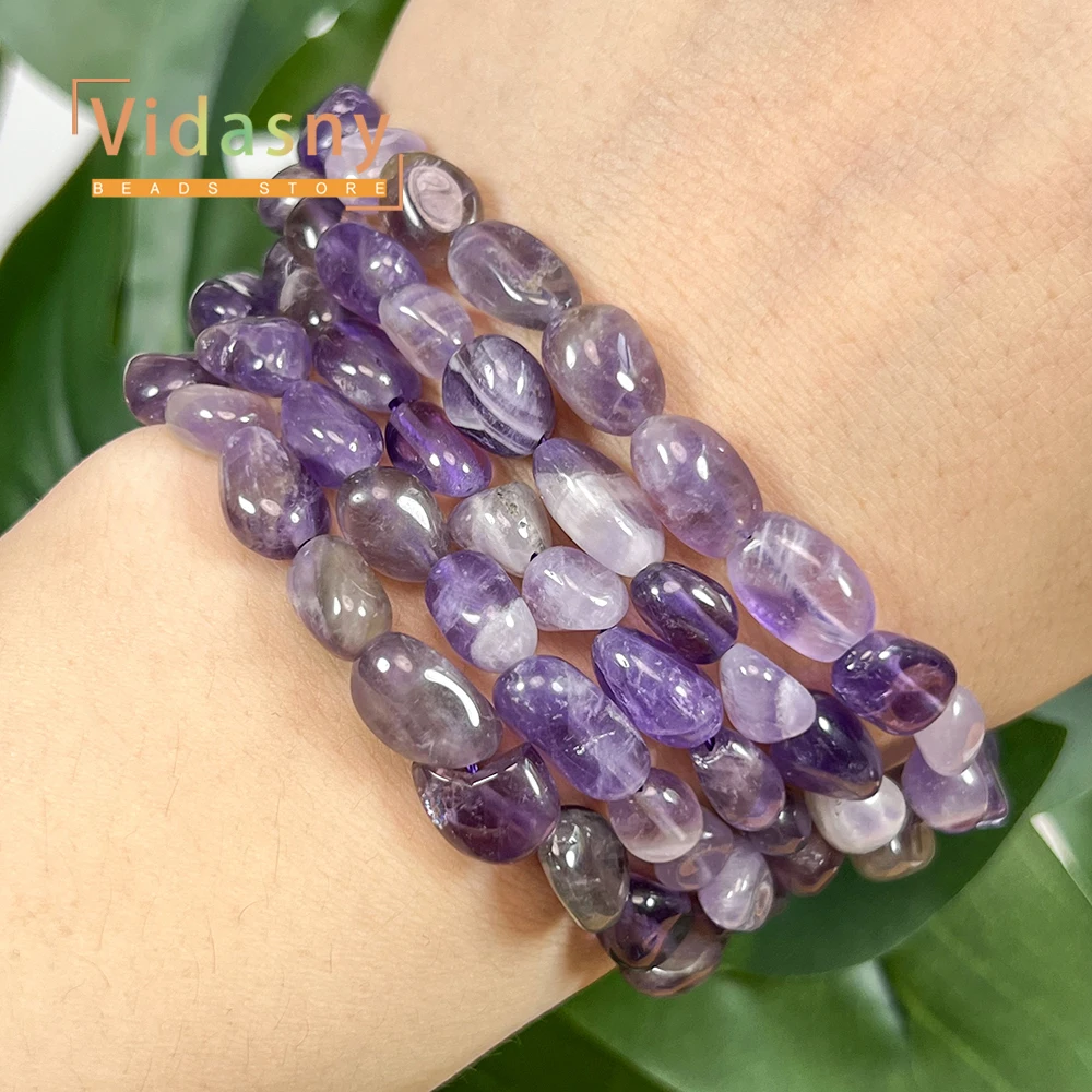 8-10mm Naturstein Amethyst Unregelmäßige Ovale Lose Perlen für Schmuckherstellung Handgefertigte DIY Armbänder Zubehör – Detail 3