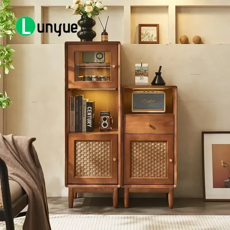 Solid Wood Sideboard Living Room Storage Display Cabinet Natural Finish Modern Minimalist Furniture for Home