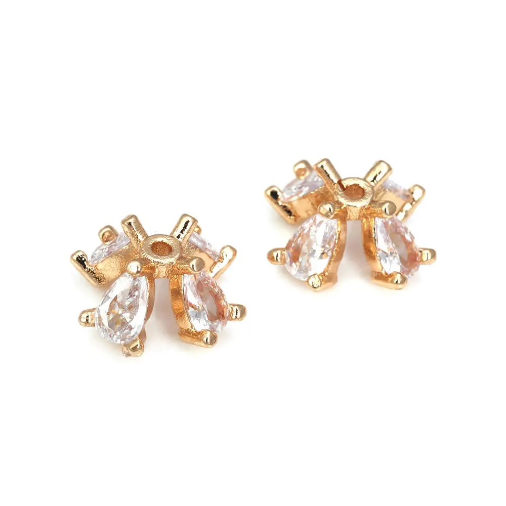 18K Gold Color Brass and Zircon Flower Beads Caps Jewelry Earrings Beads Making Supplies Diy Findings Accessories image 2