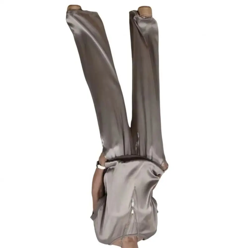 

2025 Solid Color Two-piece Suit Women Top Pants Set Elegant Satin Women's Top Pants Set with Wide Leg Trousers Round Neck for Wo