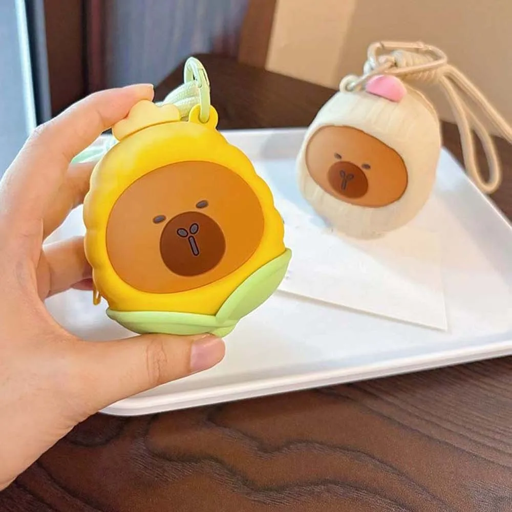 Portable Vegetable Capybara Pouch Cartoon Waterproof Hanging Rope Storage Bag Mini Creative Round Silicone Coin Purse Couple