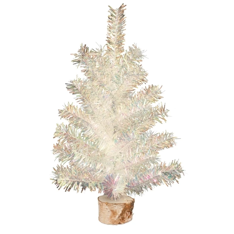weißer Mini-Weihnachtsbaum mit Holzsockel, 40 großer PVC-Weihnachtsbaum für Büro, Schreibtisch, Wohnzimmer – Detail 1
