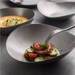Vintage Stainless Steel Plates, Irregular Bowls, Metal Utensils, Fish Plates, Fruit Salad Bowls, Barbecue Plates, Kitchenware
