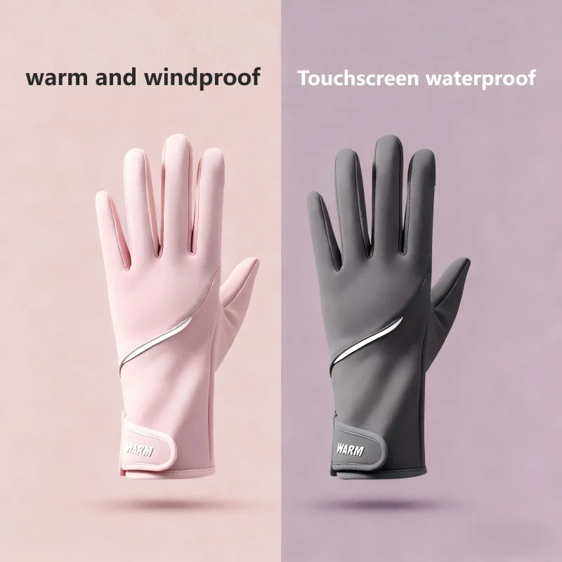 Rutschfeste Fahrradhandschuhe, warme, winddichte, kältebeständige Touchscreen-Warmhandschuhe für Damen aus Wintersamt für den Außenbereich