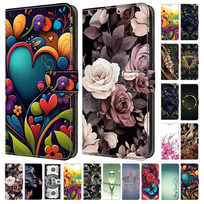 TPU Leather Phone Case on for Motorola Moto G Play 2024 MotoG Power Stylus 5G 2023 2022 Card Slot Flip Coque Flower Wallet Bags