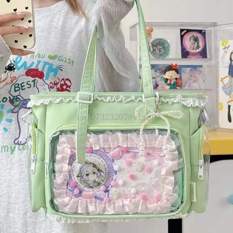 اليابانية الحلو لوليتا فتاة Ita حقيبة سعة كبيرة شفافة حقائب اليد عادية موضة كلية حمل حقيبة DIY بها بنفسك شارة حقيبة كتف #5